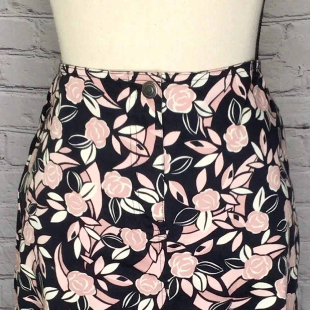 Ann Taylor LOFT Petites Stretch Twill Black & Blush Pink Mini Skirt 8P